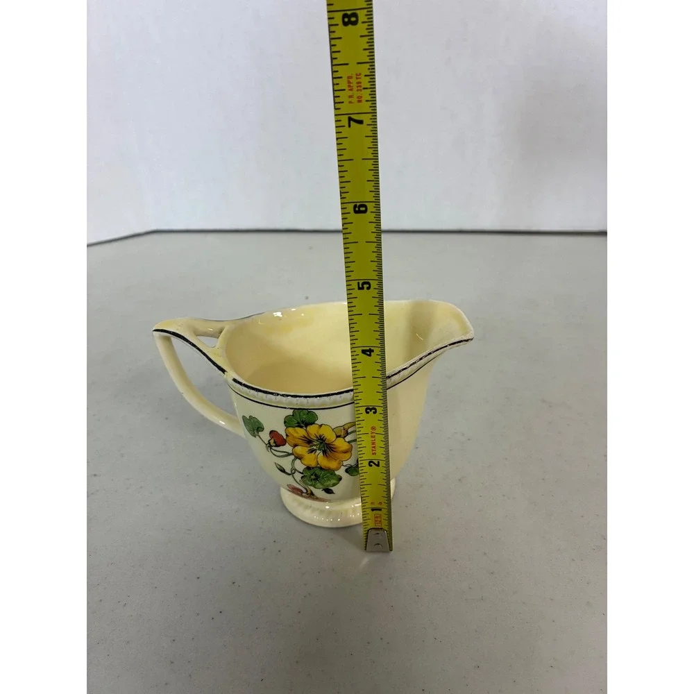 Vintage Sebring Golden Maize Creamer Yellow‎ Floral 1921 Art Deco Pottery USA